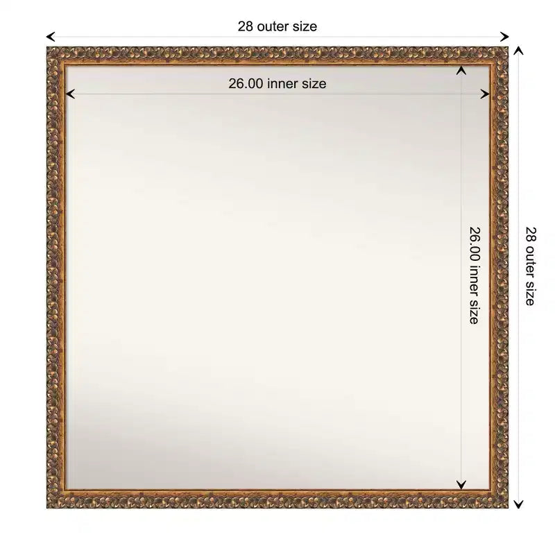 28" x 28" Non-Beveled Antique Bronze Wood Wall Mirror