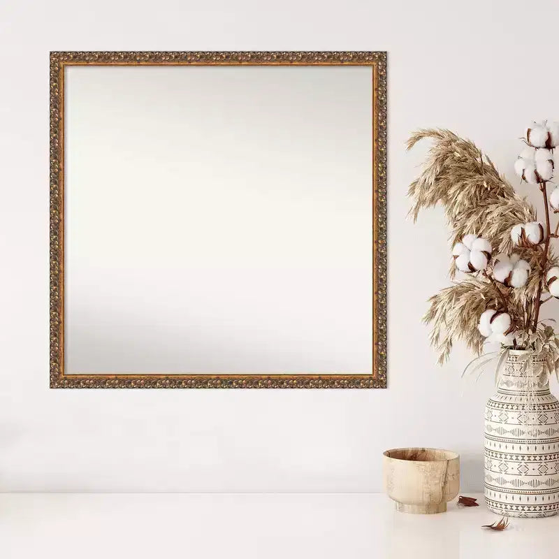 28" x 28" Non-Beveled Antique Bronze Wood Wall Mirror