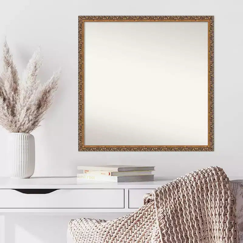 28" x 28" Non-Beveled Antique Bronze Wood Wall Mirror