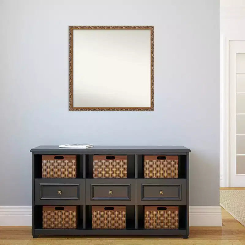 28" x 28" Non-Beveled Antique Bronze Wood Wall Mirror