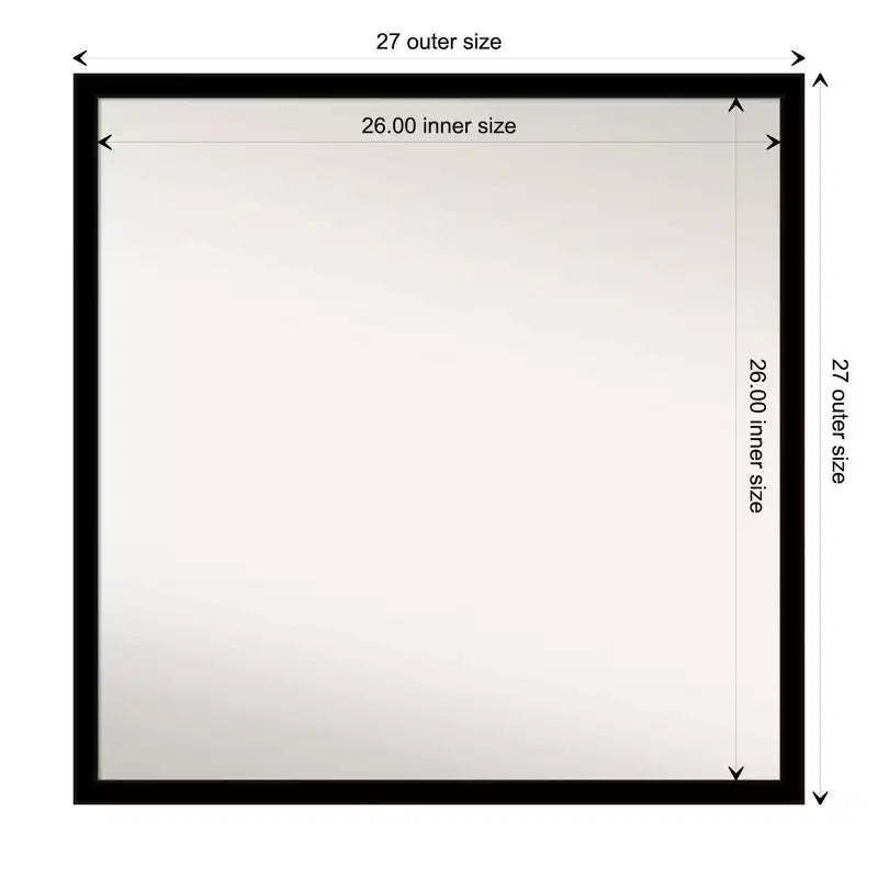 28" x 28" Non-Beveled Bathroom Wall Mirror, Jet Black Square Frame