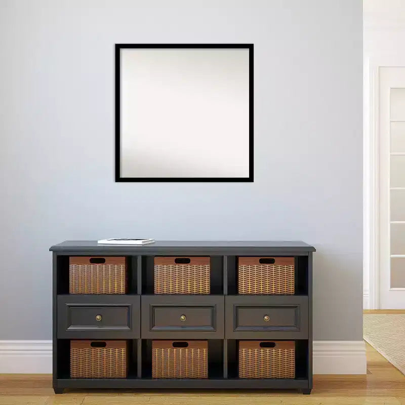 28" x 28" Non-Beveled Bathroom Wall Mirror, Jet Black Square Frame