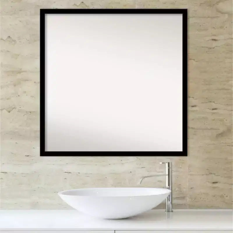 28" x 28" Non-Beveled Bathroom Wall Mirror, Jet Black Square Frame