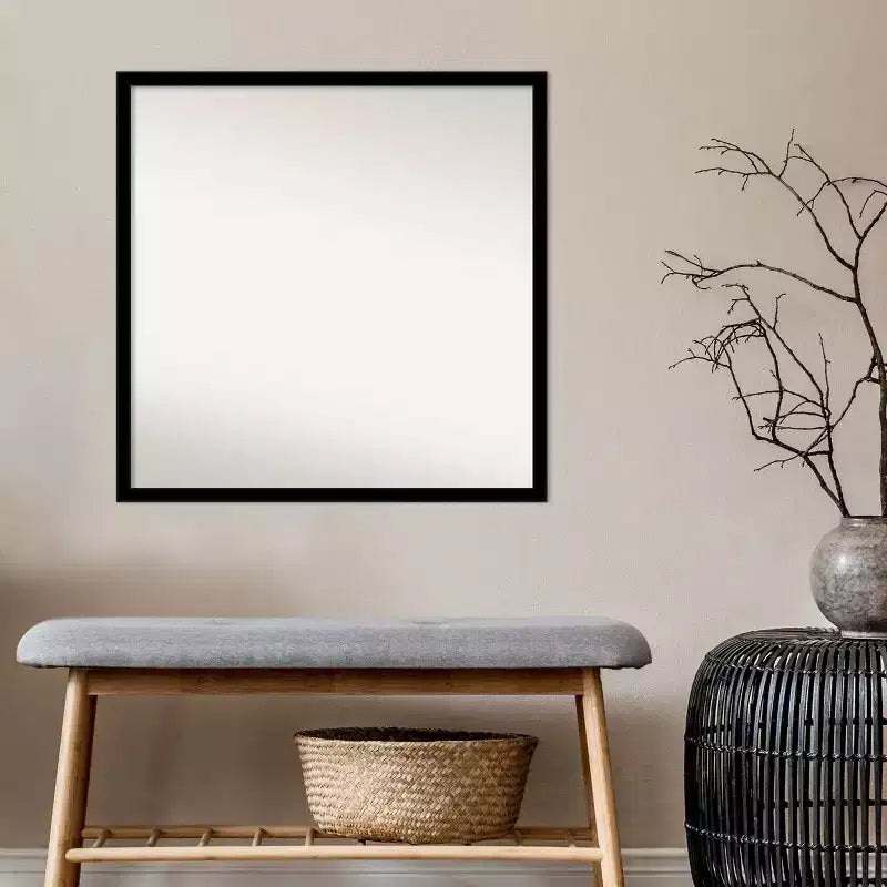 28" x 28" Non-Beveled Bathroom Wall Mirror, Jet Black Square Frame