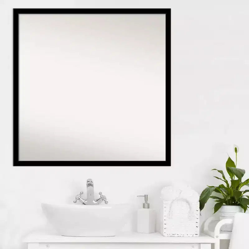 28" x 28" Non-Beveled Bathroom Wall Mirror, Jet Black Square Frame