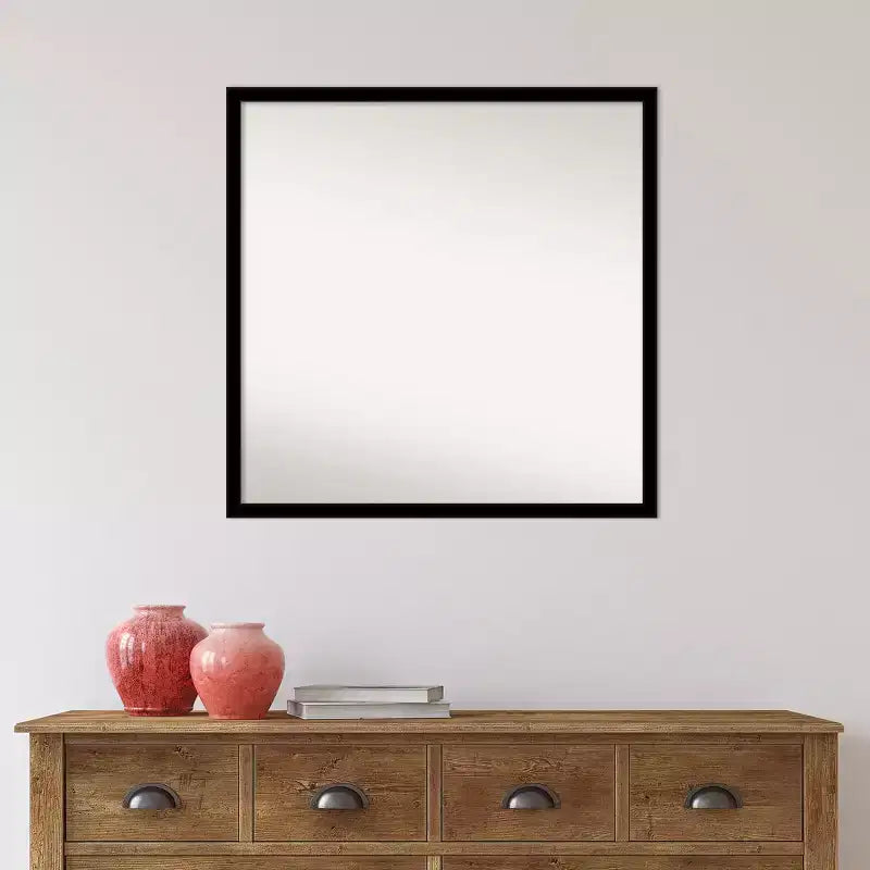 28" x 28" Non-Beveled Bathroom Wall Mirror, Jet Black Square Frame