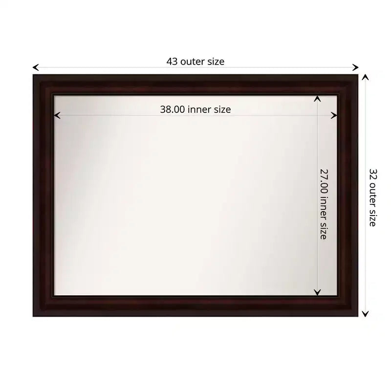 43" x 32" Non-Beveled Wall Mirror, Coffee Bean Brown Frame