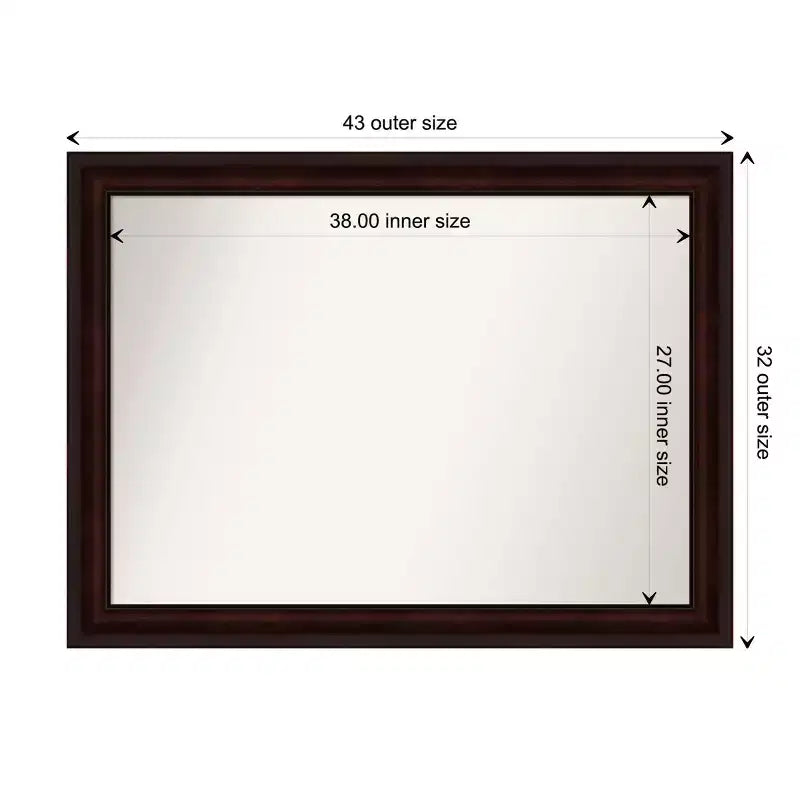 43" x 32" Non-Beveled Wall Mirror, Coffee Bean Brown Frame