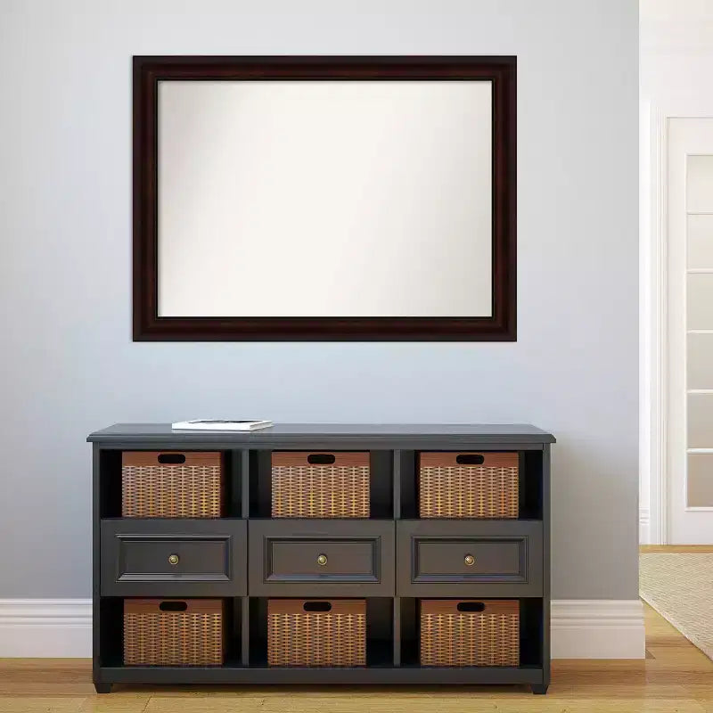 43" x 32" Non-Beveled Wall Mirror, Coffee Bean Brown Frame