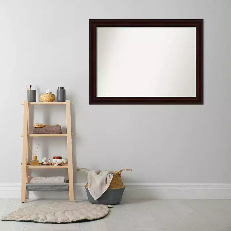 43" x 32" Non-Beveled Wall Mirror, Coffee Bean Brown Frame