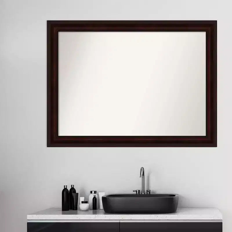 43" x 32" Non-Beveled Wall Mirror, Coffee Bean Brown Frame