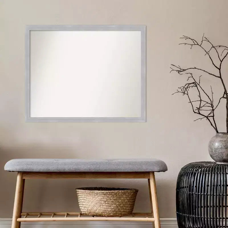 30" x 24" Non-Beveled Brushed Nickel Narrow Wall Mirror