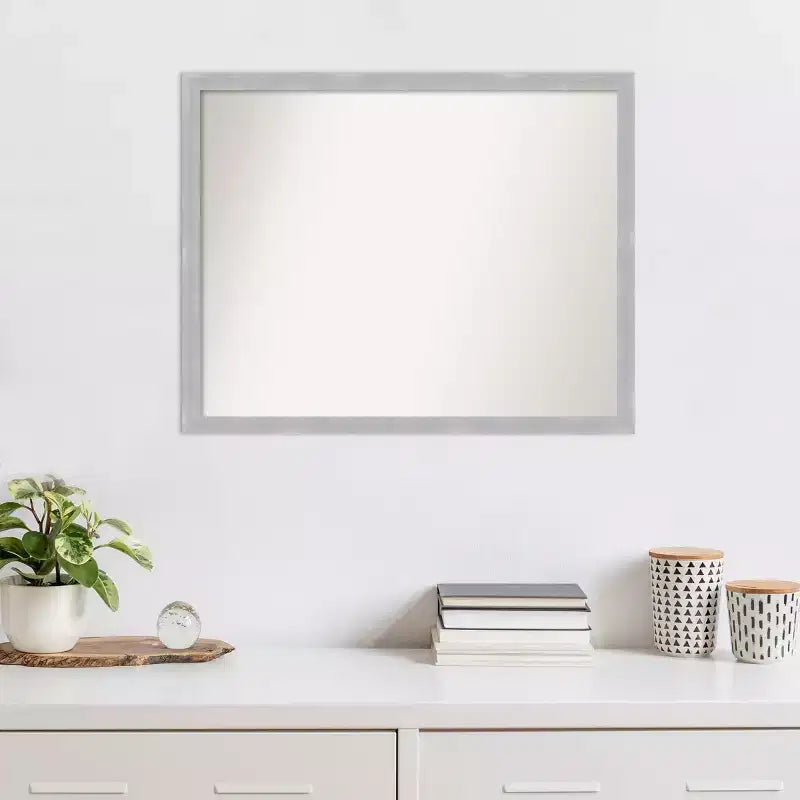 30" x 24" Non-Beveled Brushed Nickel Narrow Wall Mirror