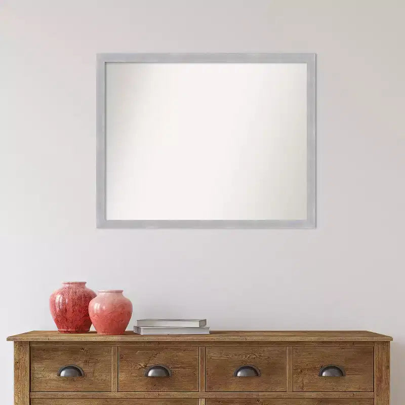 30" x 24" Non-Beveled Brushed Nickel Narrow Wall Mirror