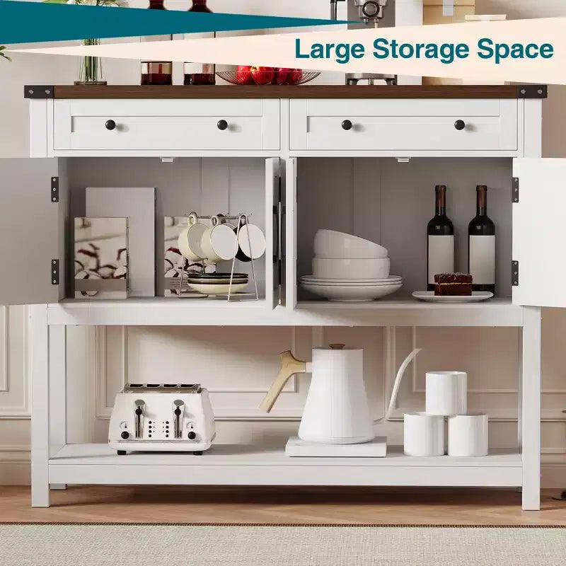 47.2" Farmhouse Sideboard Buffet Cabinet with 2 Drawers