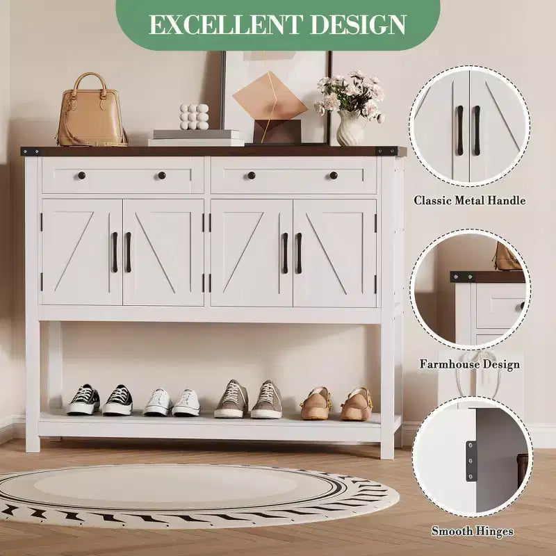 47.2" Farmhouse Sideboard Buffet Cabinet with 2 Drawers