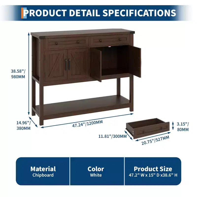 47.2" Farmhouse Sideboard Buffet Cabinet with 2 Drawers