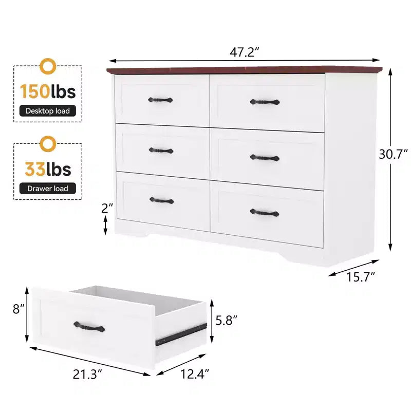 Wooden Chest of Drawers - Tall Dresser with Wide Metal Handles