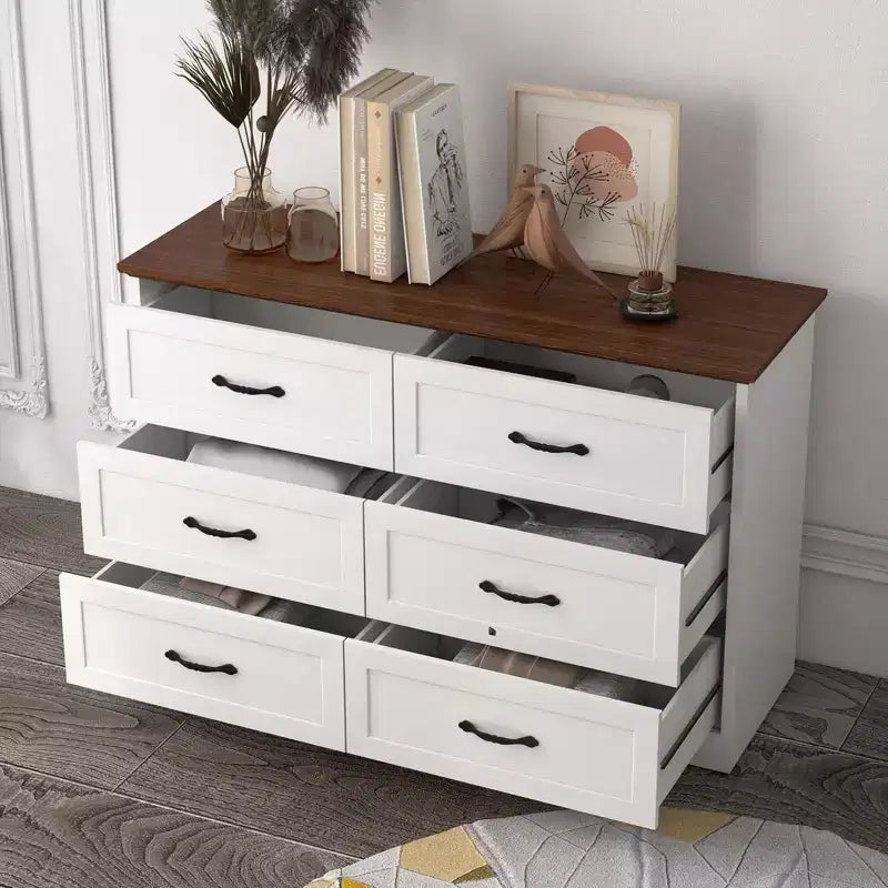 Wooden Chest of Drawers - Tall Dresser with Wide Metal Handles