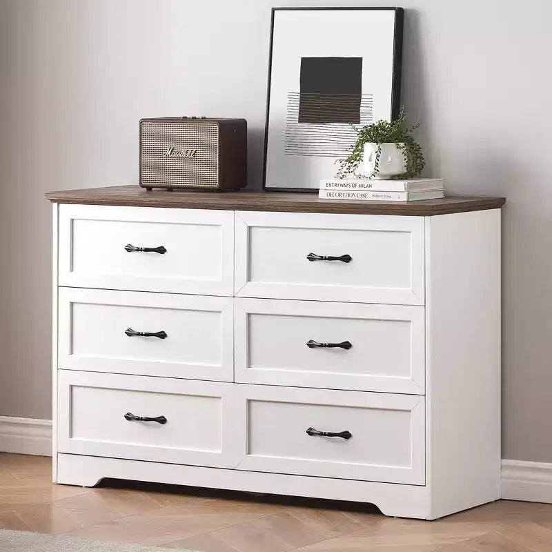 Wooden Chest of Drawers - Tall Dresser with Wide Metal Handles