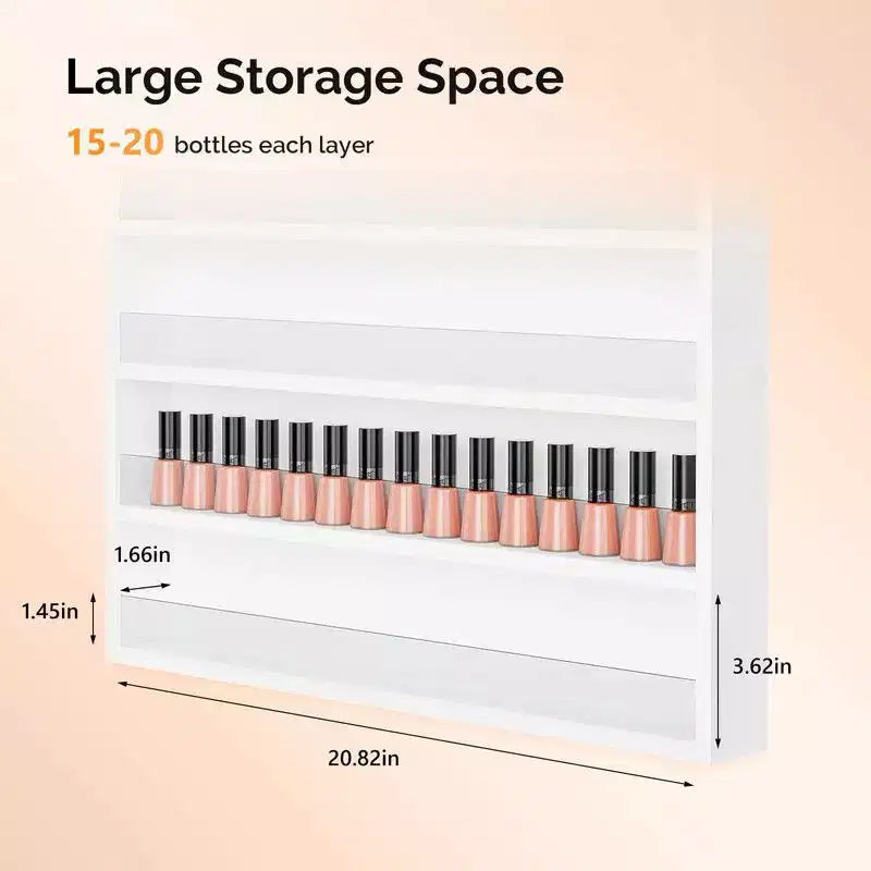 White 10-Layer Wall Mount Nail Polish Organizer Rack with Acrylic Baffle