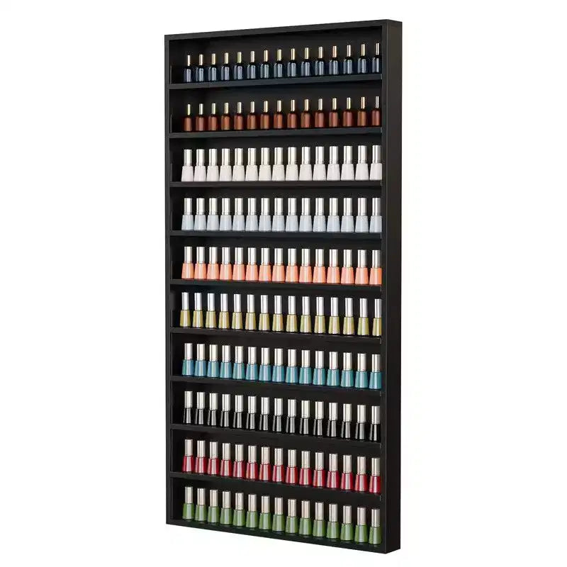 White 10-Layer Wall Mount Nail Polish Organizer Rack with Acrylic Baffle