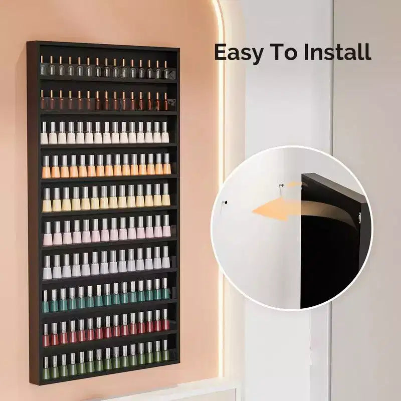 White 10-Layer Wall Mount Nail Polish Organizer Rack with Acrylic Baffle