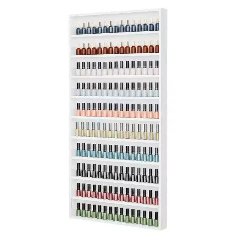 White 10-Layer Wall Mount Nail Polish Organizer Rack with Acrylic Baffle
