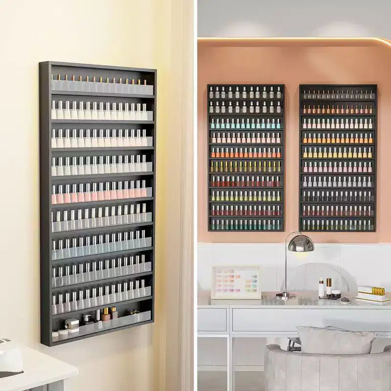 White 10-Layer Wall Mount Nail Polish Organizer Rack with Acrylic Baffle