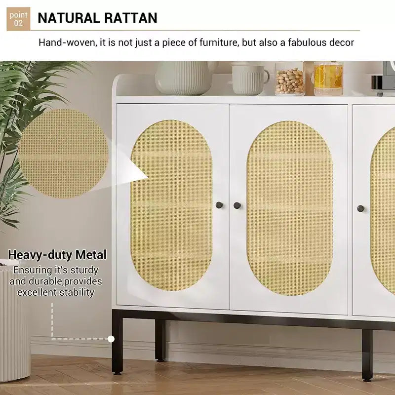 Shoe Cabinet with 3 Rattan Doors, 7-Tier Freestanding Shoe Storage Organizer