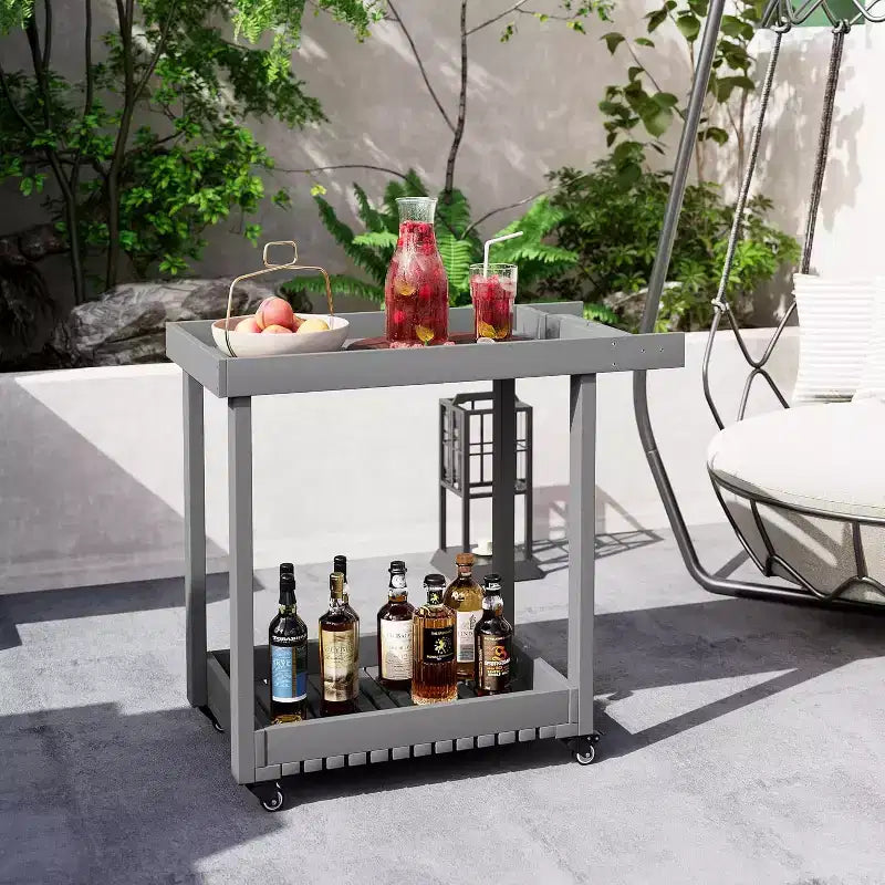 Utility Service Cart with Wheels and Lipped Shelves, 2-Shelf Outdoor Prep Cart for Home, Office, Patio Grilling, Backyard BBQ, 500lbs Capacity