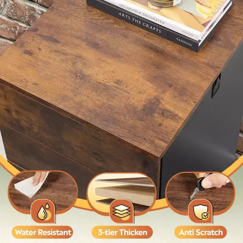 3-Drawer Rolling File Cabinet with Lock, Wood Under Desk Filing Cabinet
