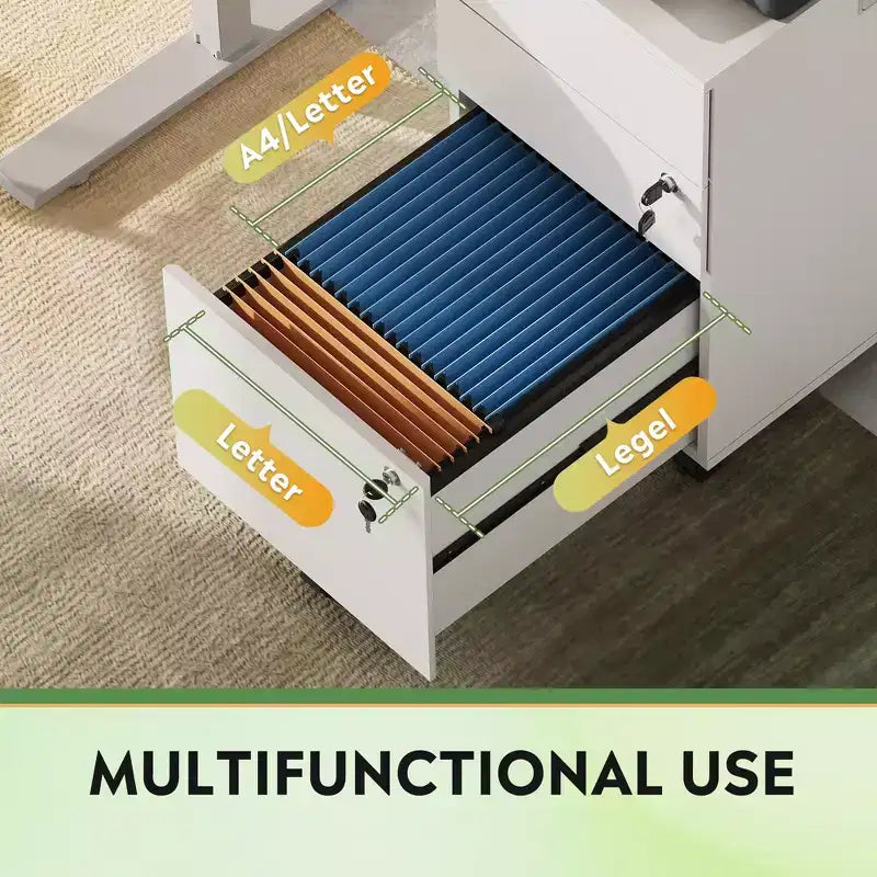 3-Drawer Rolling File Cabinet with Lock, Wood Under Desk Filing Cabinet