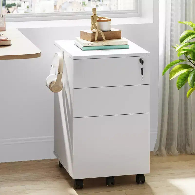 3-Drawer Rolling File Cabinet with Lock, Wood Under Desk Filing Cabinet