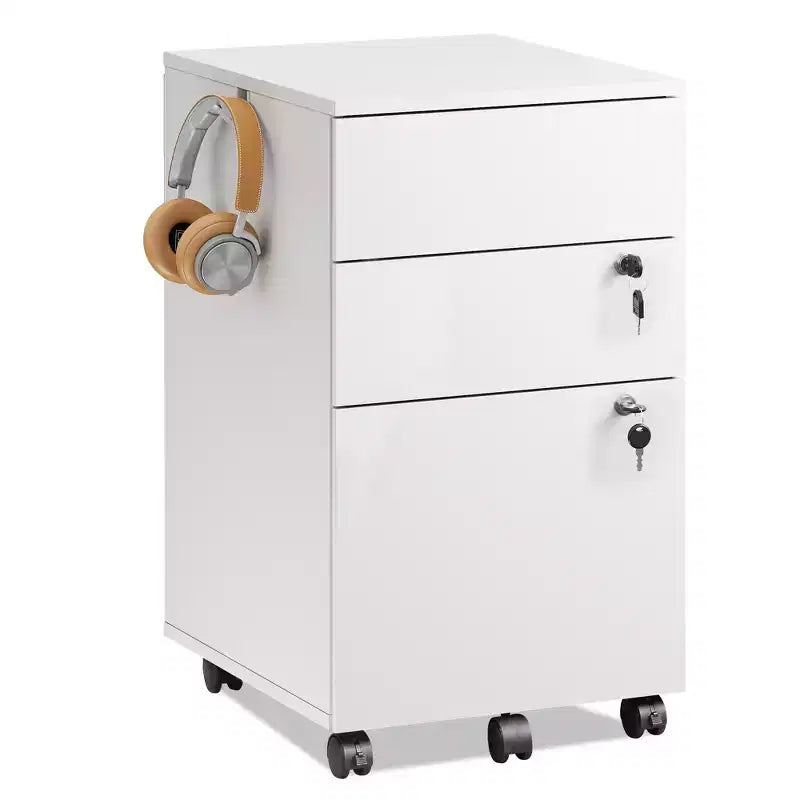 3-Drawer Rolling File Cabinet with Lock, Wood Under Desk Filing Cabinet
