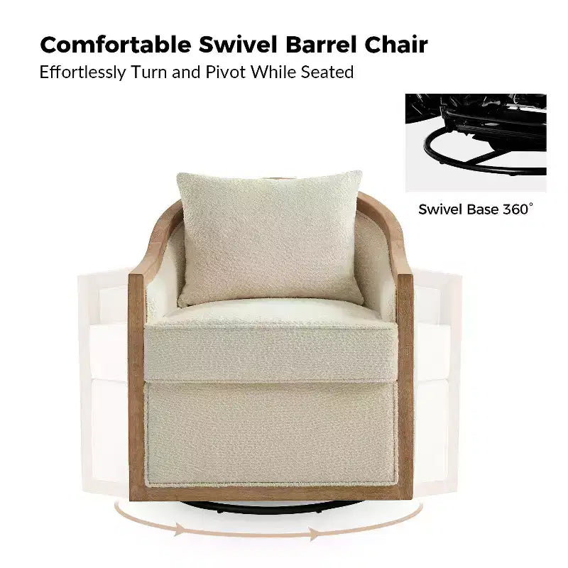 Farmhouse Rattan Solid Wood Armchair with Solid Wood Edging, Ivory