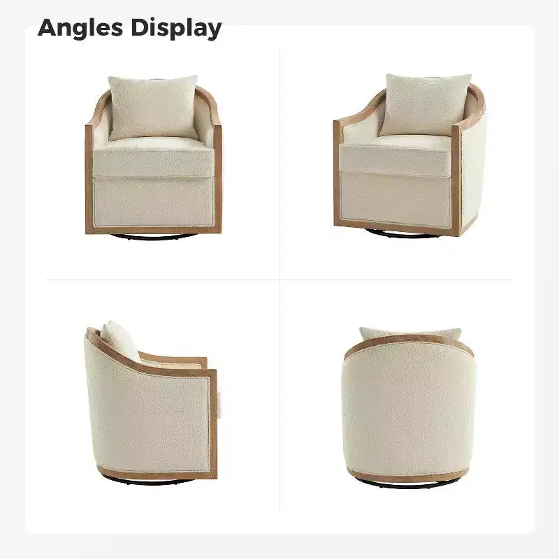 Farmhouse Rattan Solid Wood Armchair with Solid Wood Edging, Ivory