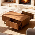 Modern Fluted Lift-Top Coffee Table with Hidden Storage & Artisan-Textured Drawers, Walnut
