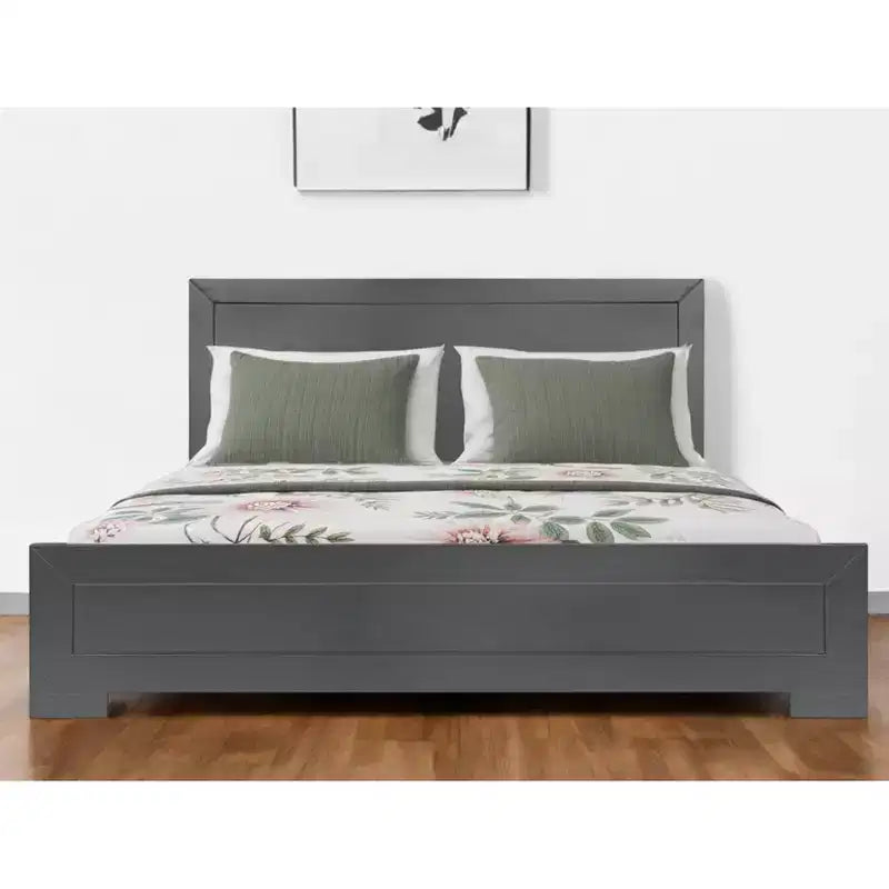 Gray Inlaid Panels Wood Queen Bed Frame