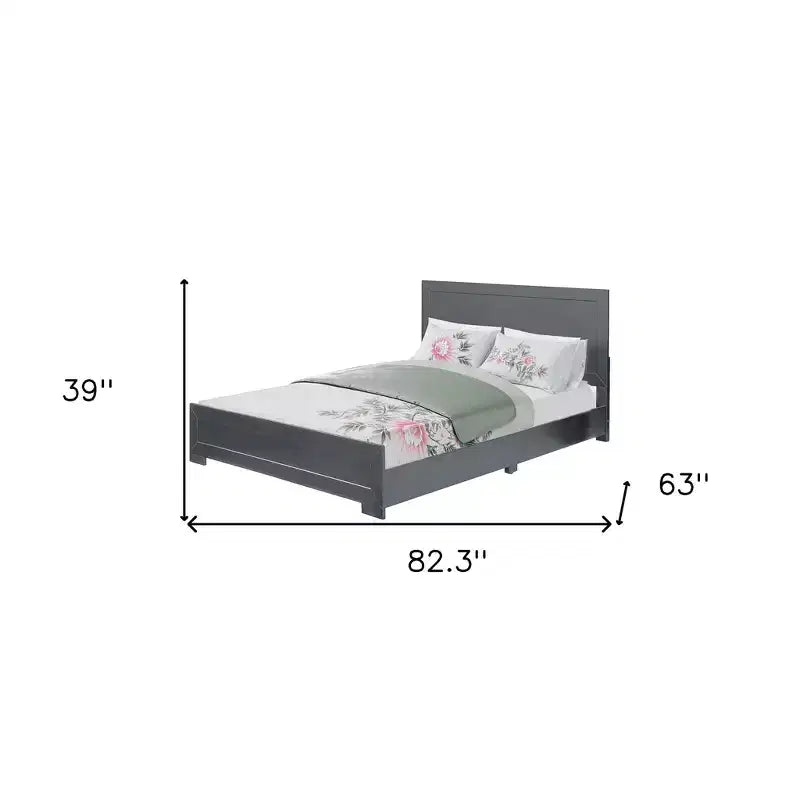 Gray Inlaid Panels Wood Queen Bed Frame