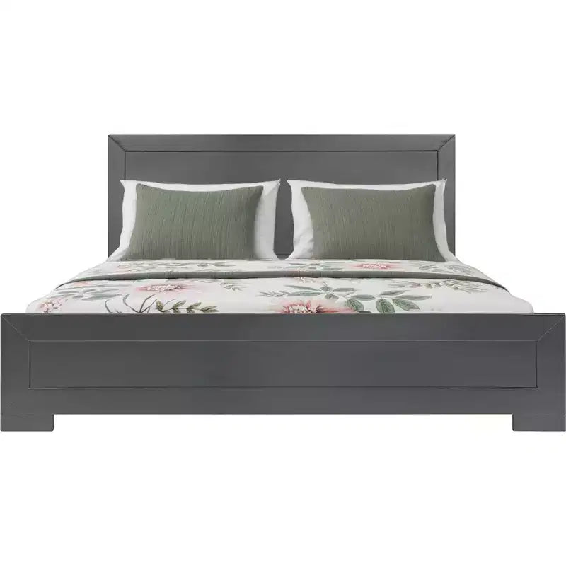 Gray Inlaid Panels Wood Queen Bed Frame