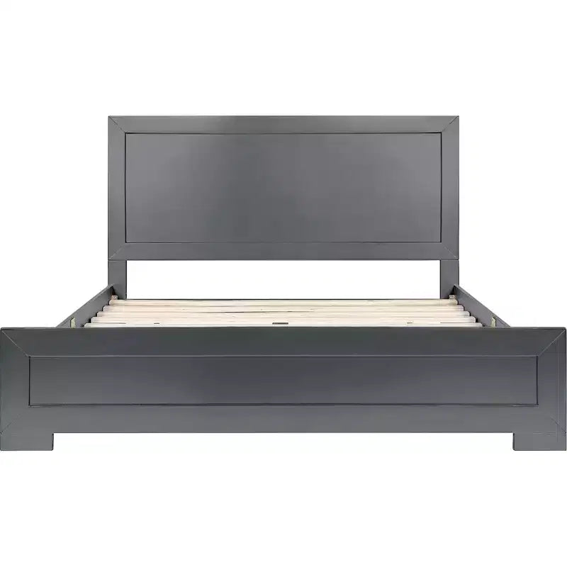 Gray Inlaid Panels Wood Queen Bed Frame