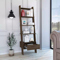 Ladder Bookcase with 5 Shelves & Drawer, Dark Walnut