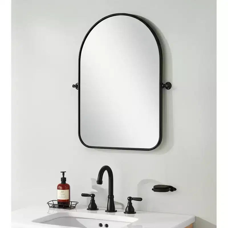 32" Black Iron Arch Tilting Framed Bathroom Vanity Mirror