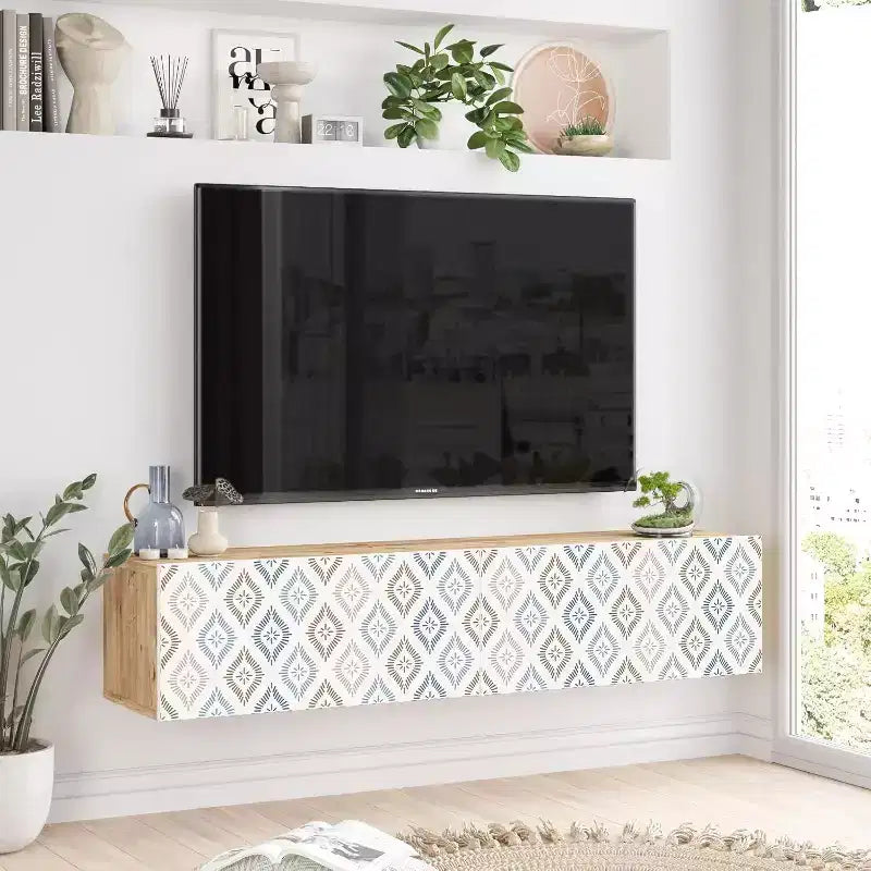 TV Unit Entertainment Center Console with Storage Shelves & Doors