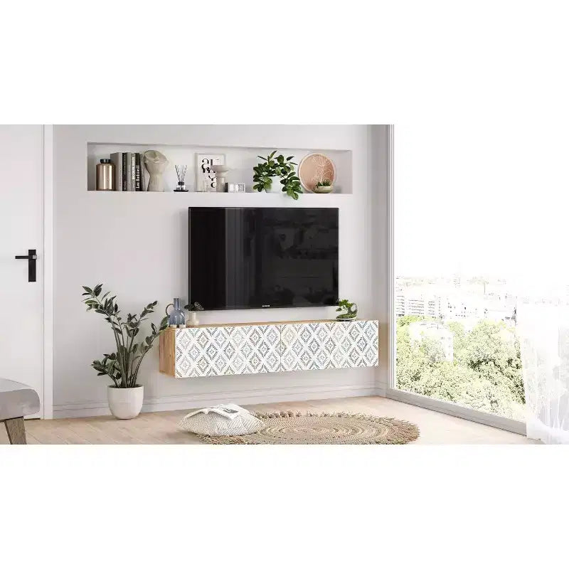 TV Unit Entertainment Center Console with Storage Shelves & Doors