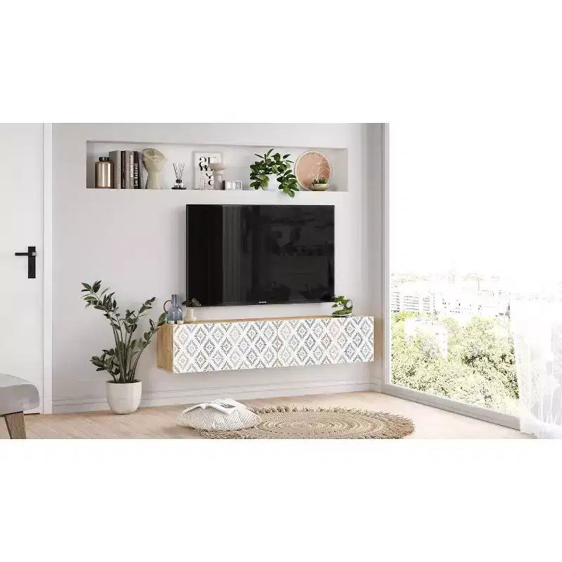TV Unit Entertainment Center Console with Storage Shelves & Doors