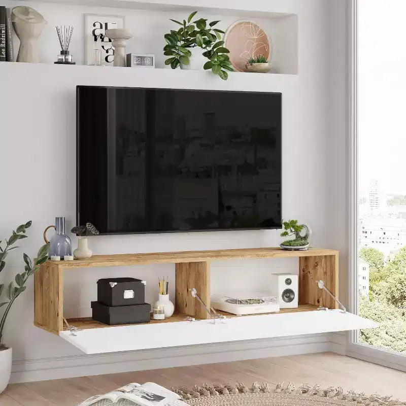 TV Unit Entertainment Center Console with Storage Shelves & Doors