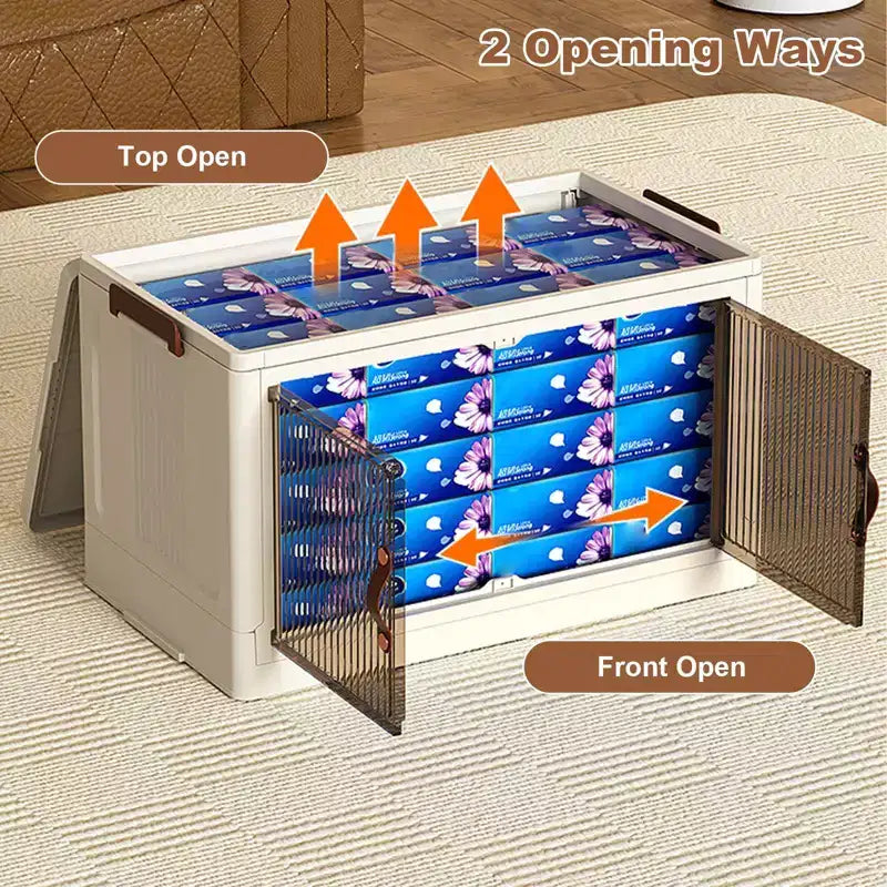4-Tier Stackable Foldable Storage Bins with Wheels & Double Doors