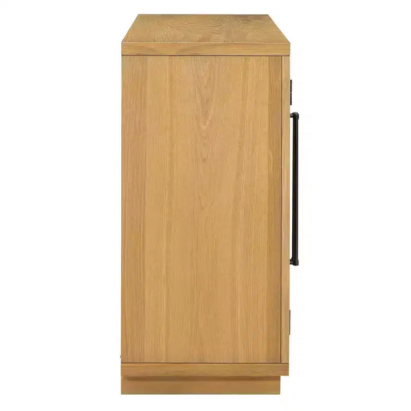 4-Door Sideboard Buffet Cabinet with Glass Doors & Adjustable Shelves, Natural Wood